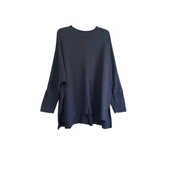 Pact Tops - Pact Organic Cotton Oversized Sweatshirt Navy Blue XL XXL Crew Neck High Low Hem